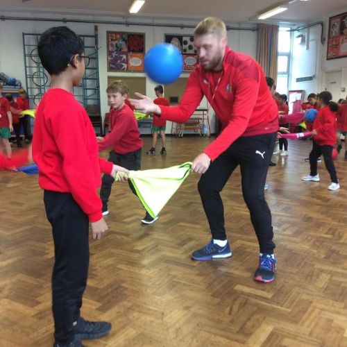 Football skills with AJ and Gayle from Altrincham FC Community Sports